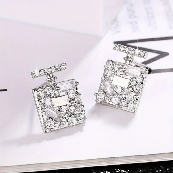NEW! PERFUME BOTTLE Zirconia SMALL STUD EARRINGS - Picture 3 of 4